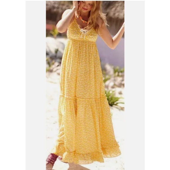Anthropologie Dresses & Skirts - Anthropologie Porridge Yellow Lobster Print Tiered Maxi Dress Size Small